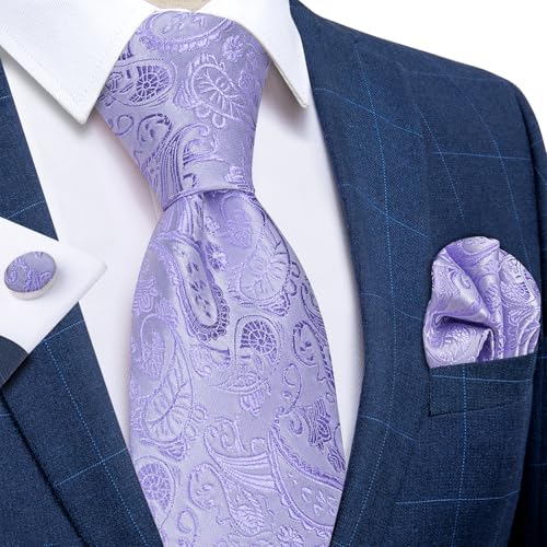 Image of DiBanGu Mens Paisley Tie Set Silk Woven Jacquard Necktie and Pocket Square Cufflinks Gift Set for Wedding Bussiness