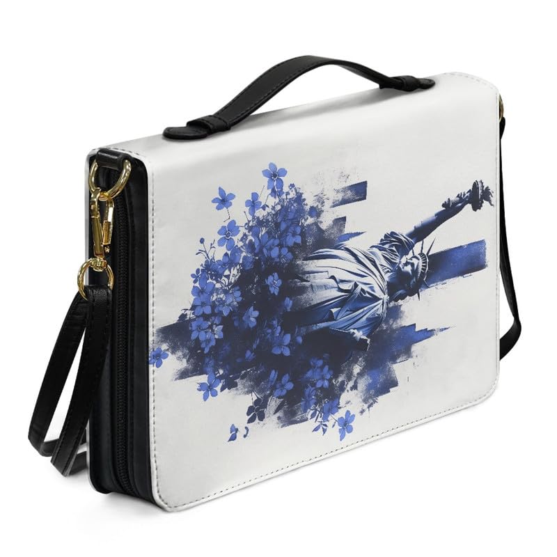 Kuiaobaty Forget-Me-Not Bible Cover for Women Bible Carrier Bag Shoulder Strap,Statue of Liberty Faux Leather Large Bible Case with Inside Pen Slots — image 1