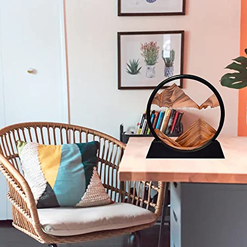 Image of Aoderun Moving Sand Art Picture Round Glass 3D Deep Sea Sandscape in Motion Display Flowing Sand Frame Relaxing Desktop Home Office Work Decor (12 inch, Orange)