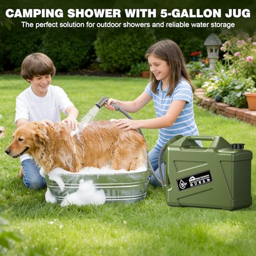 Ducha portátil para camping Eioehtl, balde alimentario de 5 galones con bomba de batería de 2200mAh, IPX7 impermeable, cabezal de alta presión, diseño a prueba de derrames para camping, playa, senderismo y lavado de perros miniatura 2