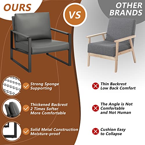 Awqm Modern Pu Leather Accent Chair Arm Chair With Extra-Thick Padded Backrest And Seat Cushion Sofa Chairs For Living Room Bedroom, 105 Degree Slant Back, Non-Slip Adsorption Feet, Grey #TOP4