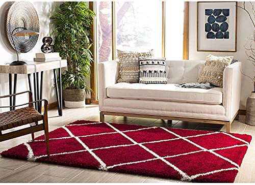 Image of Shaggy Floor Carpets for Living Room, Elegant Bed Side Runner, Bedroom Carpet, Sofa Area Office Carpet,(5x8 Feet, Red Box)