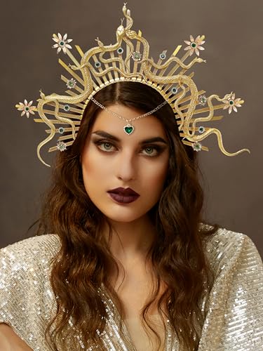 Serre-tête auréole déesse serpent doré avec diamants de luxe pour costume - 3