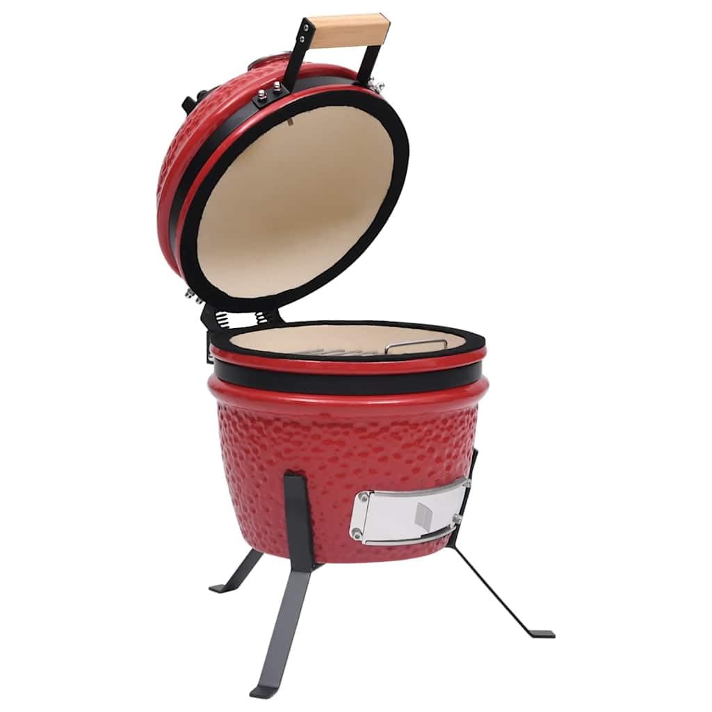 Kamado - Barbecue affumicatore 2 in 1 in ceramica, 56 cm, con griglia in acciaio inox da 26,5 cm, coperchio ribaltabile, termometro, ventilazione per barbecue, barbecue, affumicatura, all'aperto