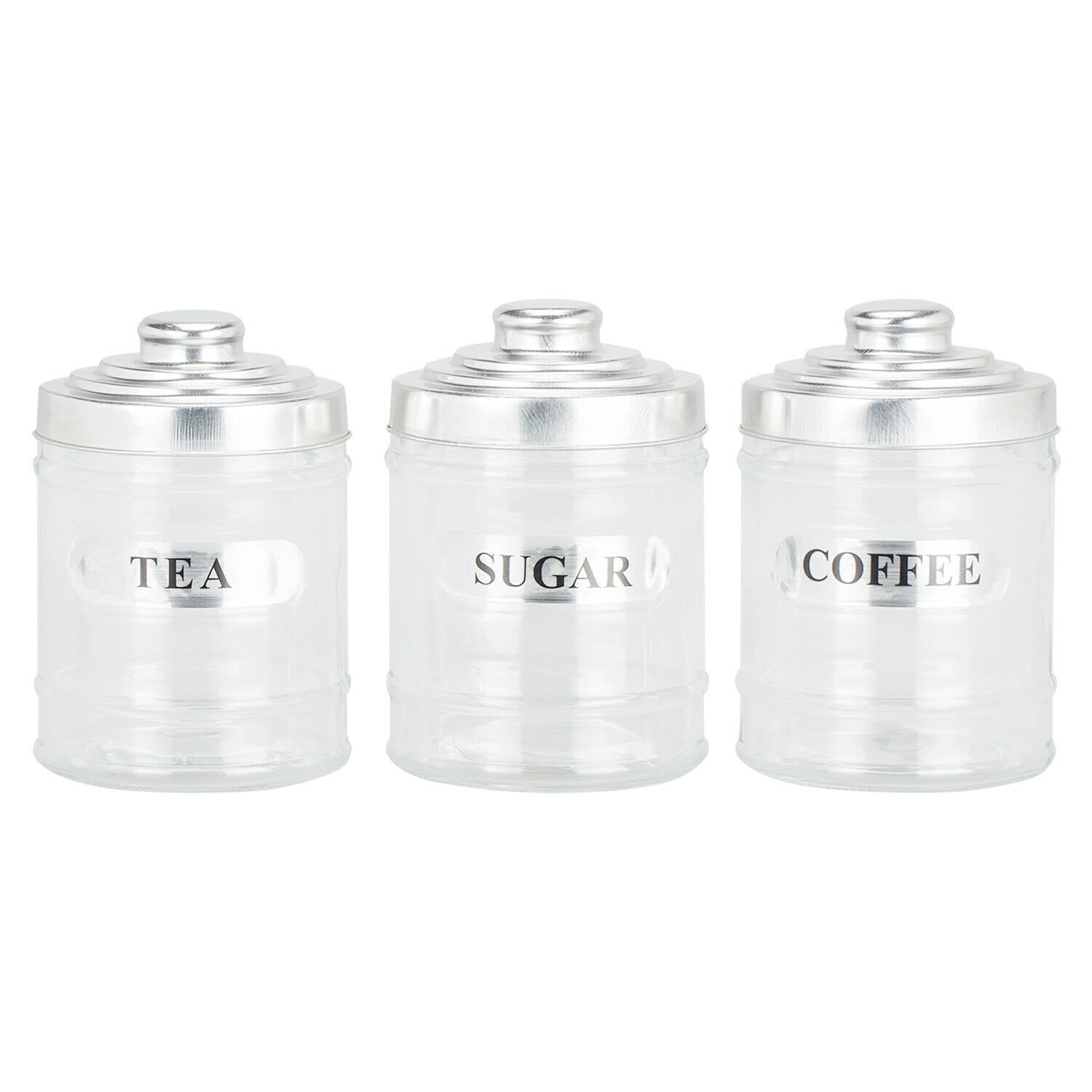 TRTO 3pc Kitchen Glass Tea Coffee Sugar With Aluminium Lid Jar Canister Storage New With Attractive Looks