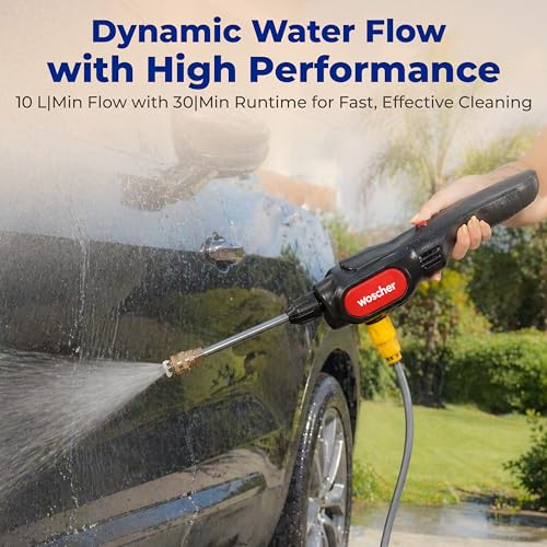 Image of Woscher AquaVolt Cordless Portable Wireless Pressure Washer for Car Wash Bike Washing and Multipurpose Cleaning | 156W | 7500mAh| Triple Battery | |10L /Min | 12+6 Months Warranty