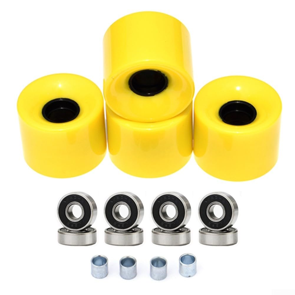 78A Skateboard Wheels and ABEC9 Bearings with Spacers Set for Longboards and Cruisers (Yellow)