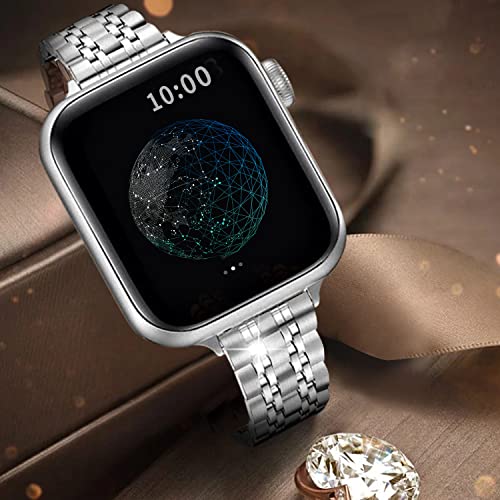 Image of QUNDAXI Slim Watch Band Compatible with Apple Watch 41mm 45mm 42mm 44mm 40mm 38mm Metal Stainless Steel Watchband Suitable for iWatch 11 /10 /9 /8 /7 /6 /5 /4 /3 /2 /1 /SE Series Women Luxury Strap