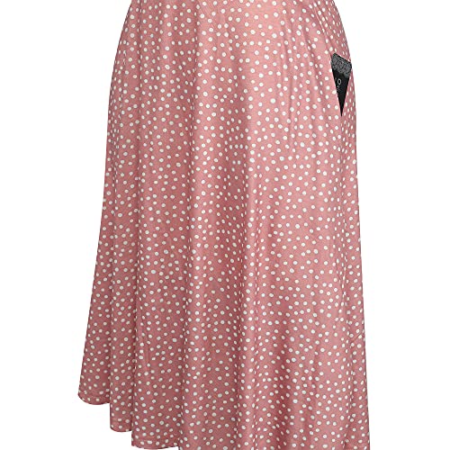 Image of oxiuly Women Casual Dress Round Neck Soft Cotton Floral A-Line Midi Summer Dresses with Pockets OX262