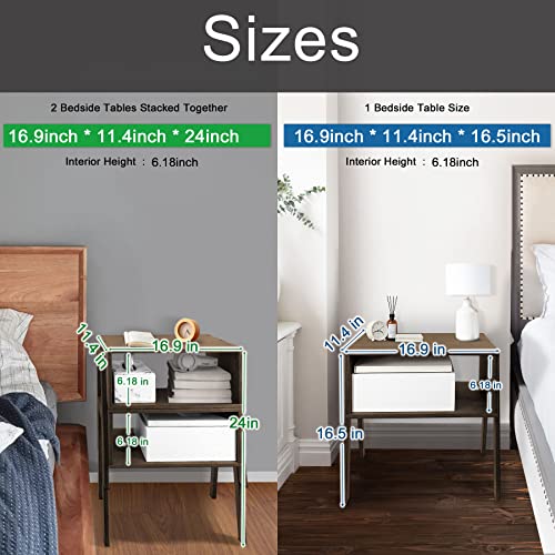 Lasuavy Bamboo Nightstands Set Of 2 – Stackable Side Tables With Open Storage Compartment – Rustic Wood Bedside Tables For Bedroom, Living Room, Nursery – Modern And Versatile, Walnut #TOP1