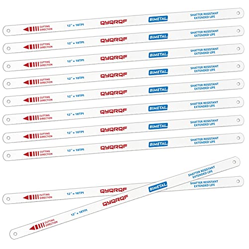 QYQRQF 10pcs/Pack 12 inch Bi-Metal Hacksaw Blades, Bi-Metal Safe Flex Metal, High Speed Steel Grounded Teeth 18TPI