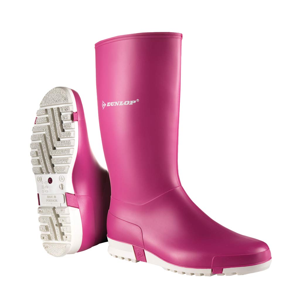 DUNLOP Sport - Unisex Knee High Classic Retro Design Wellington Rain Boots, Pink/White, Waterproof and Chemical Resistant PVC Wellies for Outdoor, Farm and Gardening Work - EU33, UK1