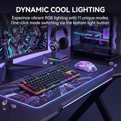 Image of RGB Magnetic Charging Dock Gaming Mouse, 12K DPI, PAW3311 Sensor, Tri-Mode Wireless, 6 Programmable Buttons, Ultra-Light 72g for PC /Mac (Purple- Transparent)