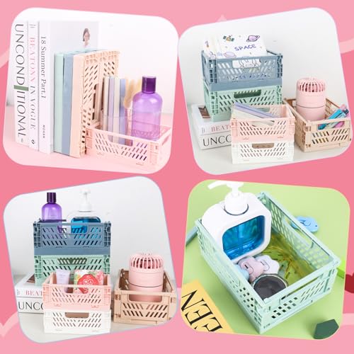 DMJJSD Klappbox Plastik Klappkorb 5Stück, klappbox klein(20.5*15*9cm) mini klappkiste(15.5*10*6cm) Tragbar Aufbewahrunskisten Bunt Faltbare Aufbewahrungskiste für Küche, Bad, Büro, Schlafzimmer