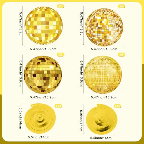 Image of 58 Pcs Gold Disco Hanging Swirls, 70s Disco Gold Ball Party Decorations Disco Ball Hanging Swirls Party Hanging Ceiling Decor for Disco Fever Party Birthday Party Wedding Favors Supplies