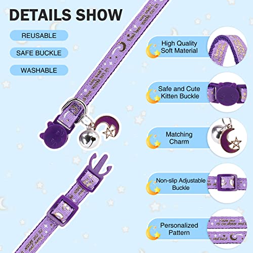 Image of 3 Pack Breakaway Cat Collars with Bell- Golden Moon Cat Collar Glow in The Dark for Girl Boy Cats with Safety Buckle- Cute Kitten Collar Adjustable 8 inch-12 inch for Kitty Puppy Small Pets