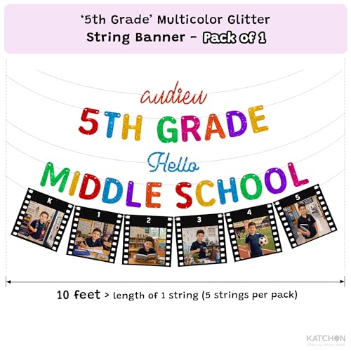 Image of KatchOn Glitter Bye Bye 5th Grade Hello Middle School Banner 10 feet Elementary Graduation Banner, Elementary Graduation Decorations 2026, 5th Grade Graduation Decorations