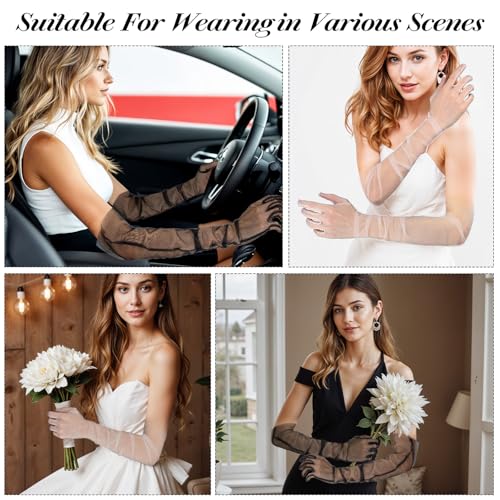 Women's Sheer Gloves Black and Long Gloves Stretchy Ruched Opera Glove, Mesh Tulle Dance Glove4