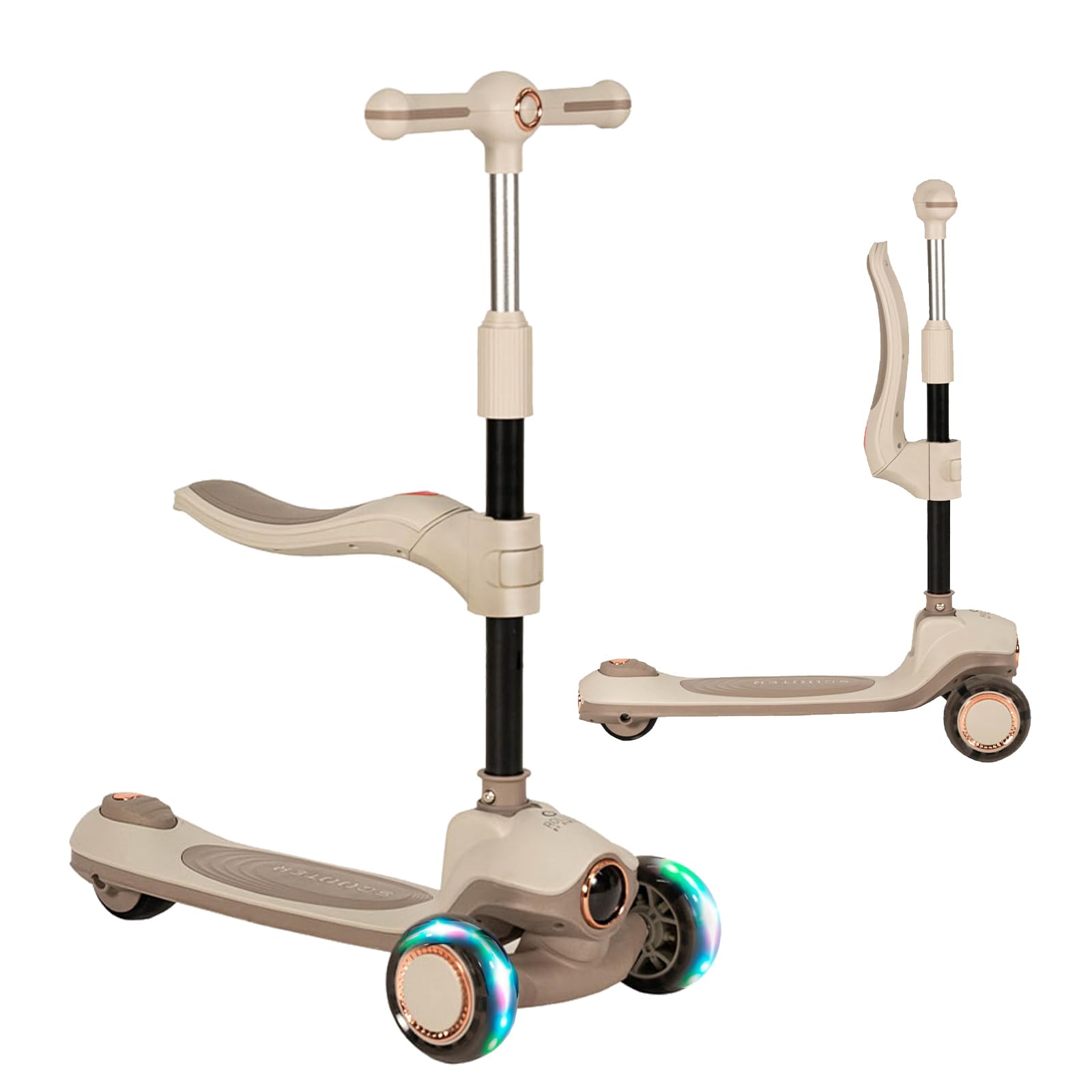 Olmitos - Patinete Infantil Evolutivo 2 en 1 Roller : Correpasillos con Sillín Plegable y Ajustable, Ruedas con Luz, Manillar Ergonómico y Freno Trasero – Compacto, Seguro y Ligero