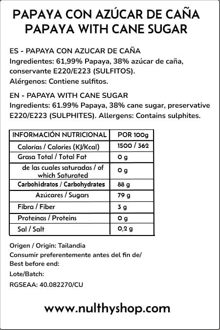 NULTHY 500g - Papaya Deshidratada, Fruta Tropical Dulce, Snack Energético, Ideal Repostería
