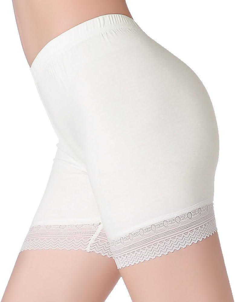 CnlanRow Women Under Skirt Shorts Soft Stretch Lace Trim Leggings Short Length Yoga Pants