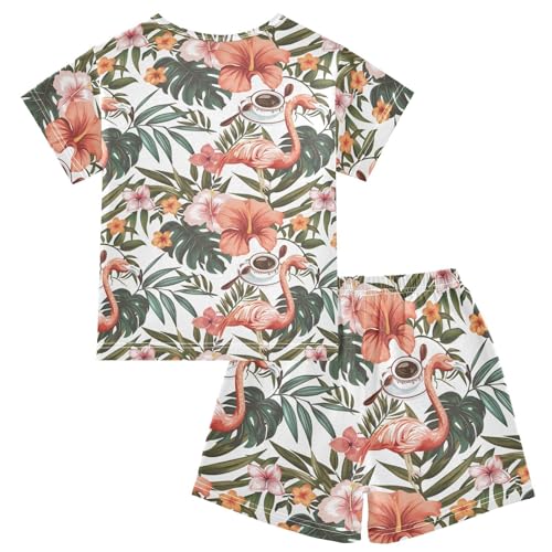 ALAZA Tropical Flamingo Palm Leaves Retro Pajamas Short Sleeve 2 Piece Sleepwear Top and Bottom Pajama Set Unisex2