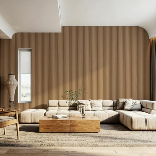 Image of Art3d Roll-Flat Beaded Wood Slat Wall Panel, 2-Pack, 94.5 x 23.6 in, Teak