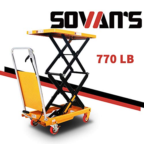 SOVAN'S Manual Double Scissor Hydraulic Lift Table Cart - 770lbs | 51.2" Lifting