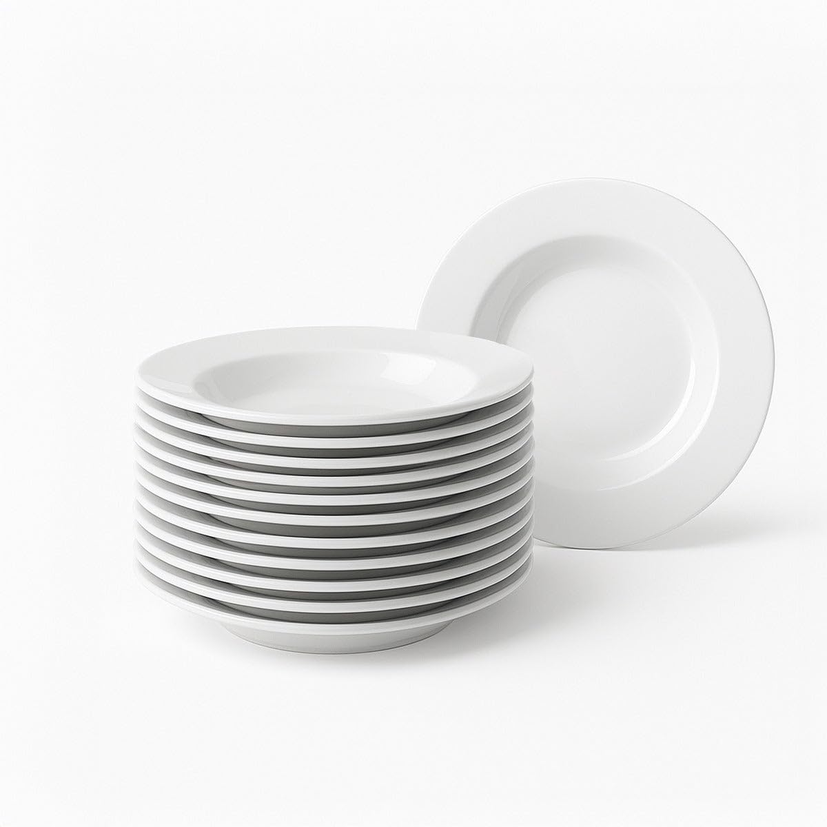 LOLAhome Juego de 12 platos hondos redondos blancos de porcelana de 21 cm. Configura tu vajilla completa moderna para 12 personas a tu gusto