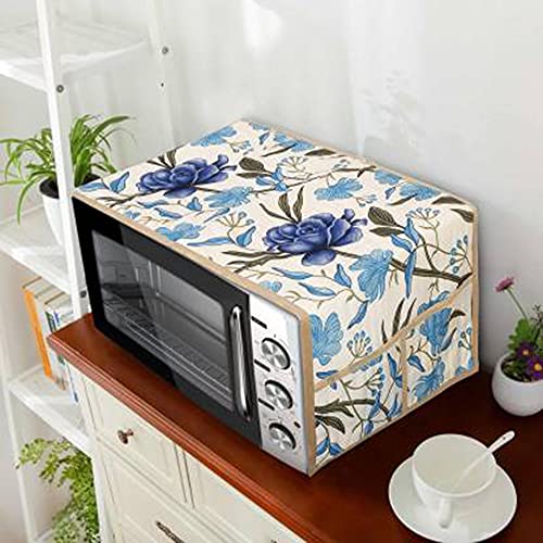RRCRAFTS Microwave Oven Cover Dust Oil Proof Cloth with 4 Storage Pockets Kitchen Toaster Appliance Protector