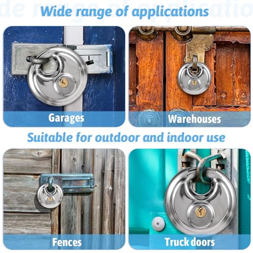 Image of 5 Pack Discus Padlocks Keyed Stainless Steel Heavy Duty Locks 2-3 /4 inch Wide Round Lock Waterproof Outdoors Storage Lock with Brass Keys for Storage Unit Gate Hasp Latch Outdoor Fence