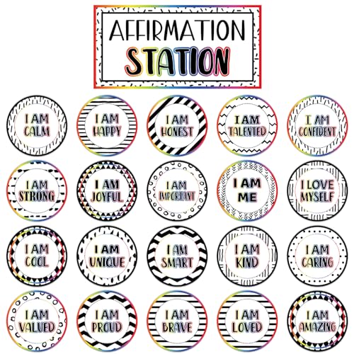 Image of Affirmation Station Bulletin Board Set Composition Positive Bulletin Board for Classroom Growth Mindset Decor Polka Dots and Stripes Inspirational Motivational Accent Cutout for Home School Teacher