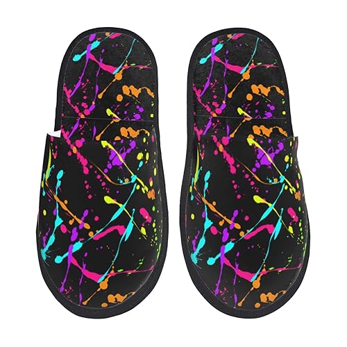 Glow In Dark Splatter Neon Mens Womens Indoor Cotton Slippers Warm House Shoes Breathable Scuff Slippers Soft Furry Slippers3