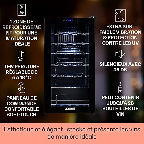 Klarstein Cave a Vin sur Pieds, Caves à Vin de 74L avec une Porte en Verre, Cave a Vins à Zone Unique, Bar Intérieur/Extérieur, Frigo vin, Cave a Vin de Vieillissement, Petite Cave à Vin 28 Bouteilles – Image 3