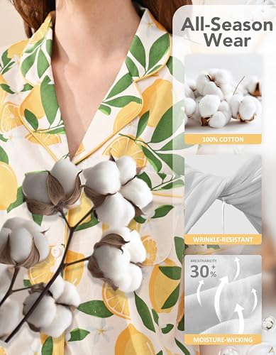 Image of NAP BOUND 100% Cotton Women's Pajama Sets Short Sleeve Button Down Soft Pjs 2 Piece Lounge Set with Pocket Nightwear XS-XXL