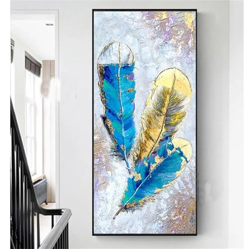 5D DIY Full Drill Broderie à Strass Brillants Motif Plume Bleue Panoramique