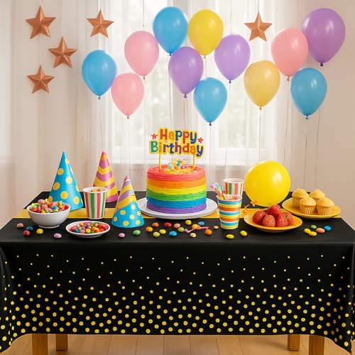 Image of 6Pcs Black and Gold Graduation Tablecloth, Graduation Decorations 2026, Retirement Party Decorations for Rectangle Tables, 54 inchx108 inch Disposable Plastic Table Cover for Congrats Birthday Wedding