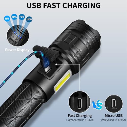 Image of taoquwe Rechargeable LED Flashlights High Lumens, 99,000 Lumen Super Bright Flashlight with 7 Modes & Waterproof, Powerful USB Rechargeable Handheld Flash Light for Camping Home(2 Pack)