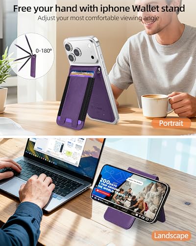 Image of ExtreLife for Magsafe Wallet with Money Clip, Works with Apple Find My, Strongest Magnetic Wallet for iPhone 17 /16 /15 /14 /13 /12 Series, 8-Card Holder, Adjustable Stand, Lavender