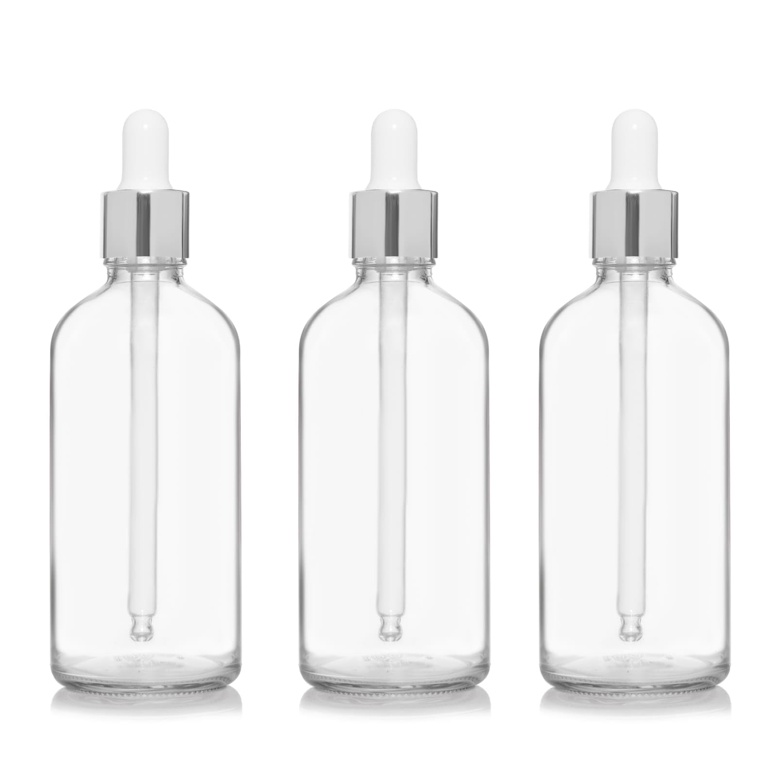 pack of 3 clear glass dropper bottles 15ml 30ml 50ml | empty refillable serum bottles with pipette dropper | leak proof essential oil storage container. (30.0, milliliters)
