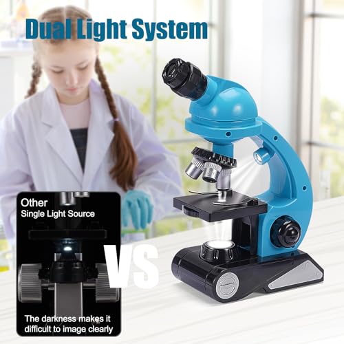 Image of Little World Microscope for Kids, 100x - 1200x Science Kits for Kids Age 5-7 Age 8-12, Microscope Beginner Kit with Double LED & Phone Stand, Learning Resources Toys, Science Experiment STEM Kits