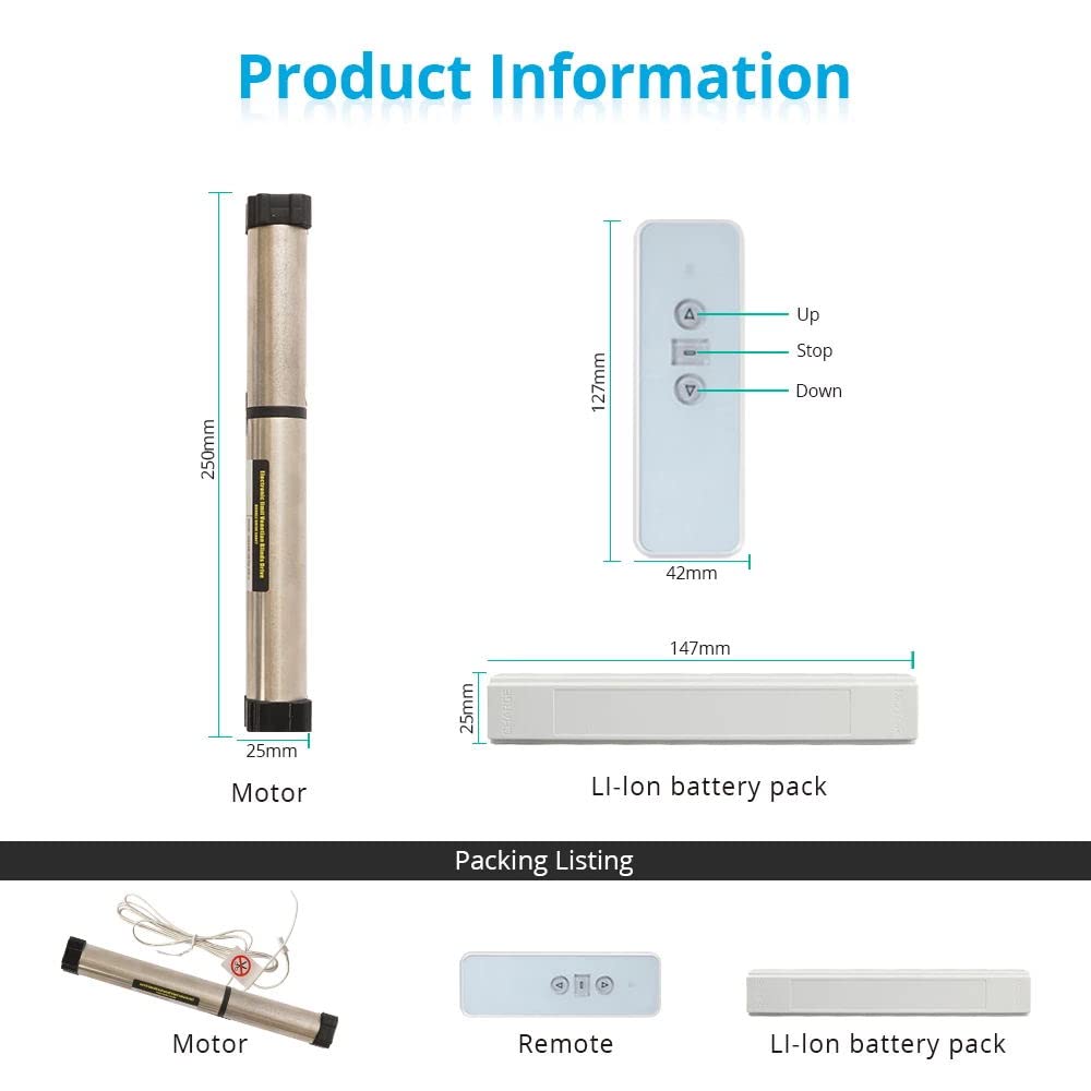 Yagusmart - Motor de persiana enrollable con control remoto RF, motor tubular para persianas plisadas