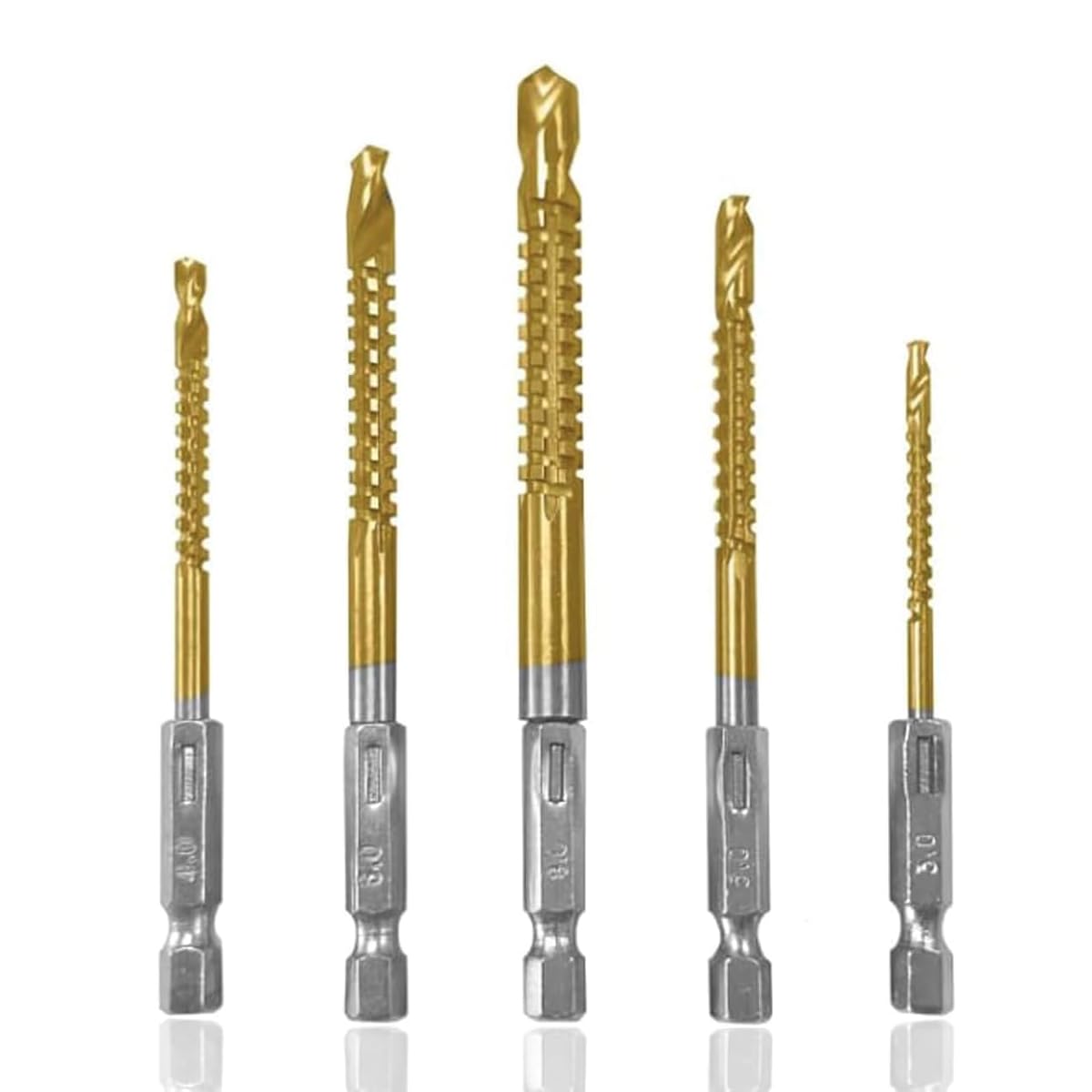 HaoTrade 6PCS Gold Serrated Saw Drill Bit Set, Hex Shank Drill Saw Bit Set