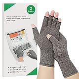 2-Paar Arthritis-Kompressionshandschuhe zur Linderung von rheumatoider Osteoarthritis, Muskelverspannungen lindern, fingerlos, atmungsaktiv & feuchtigkeitsregulierend, Frauen und Männer (Grau, L)