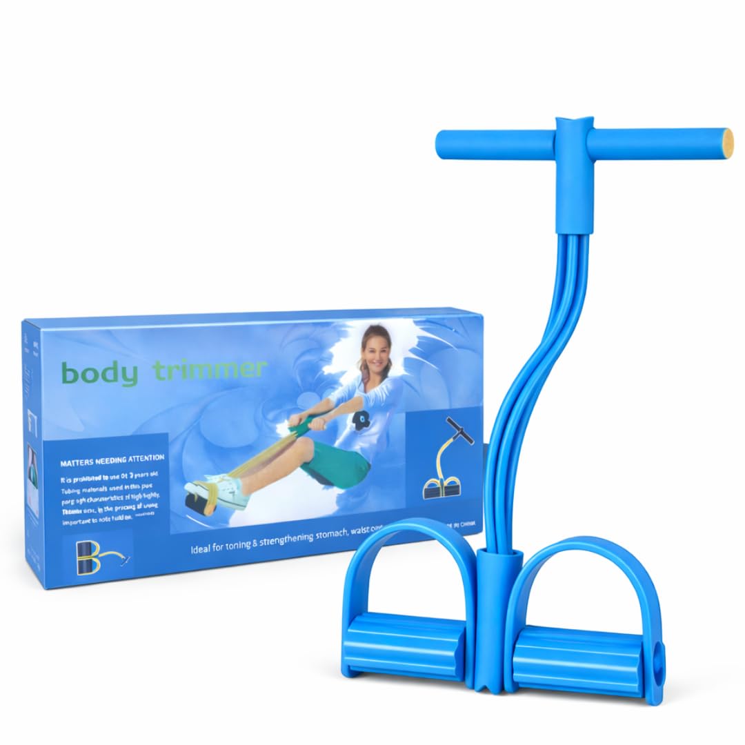 6-Tube Pedal Resistance Band Exerciser β Sit-Up Pull Rope with Foam Handles for Full Body Workout, Home Gym, Yoga, and Strength Training, Portable Tension Trainer (BLUE)