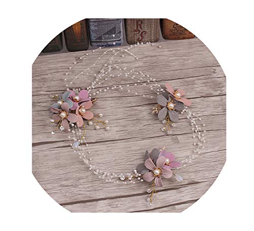 fashion pearl flower long style tiara novia bride hair ornament beautiful pink headdress adornos bride hair accessories