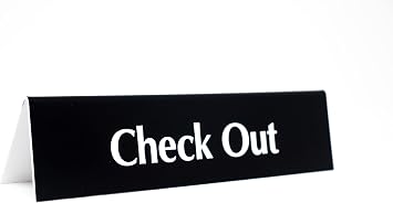 Check Out Sign | Reception Desk Signs | Checkout Signs for Hotels & Stores | Laser Engraved Lobby Counter Signage | 9 x 2 Black Acrylic with White Text