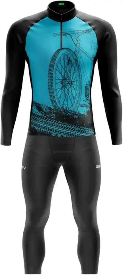 Conjunto Ciclismo Masculino Manga Longa + Calça Gel MPRO – Proteção UV, Compressão e Bolsos para MTB Speed Cicloturismo Bike Roda Azul