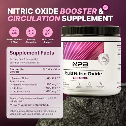 Image of Nature's Pure Blend Liquid Nitric Oxide Supplements for Men - L-Arginine Powder - Nitric Oxide Booster & Circulation Supplement - Blood Flow Support (Mixed Berry Nitric Oxide)