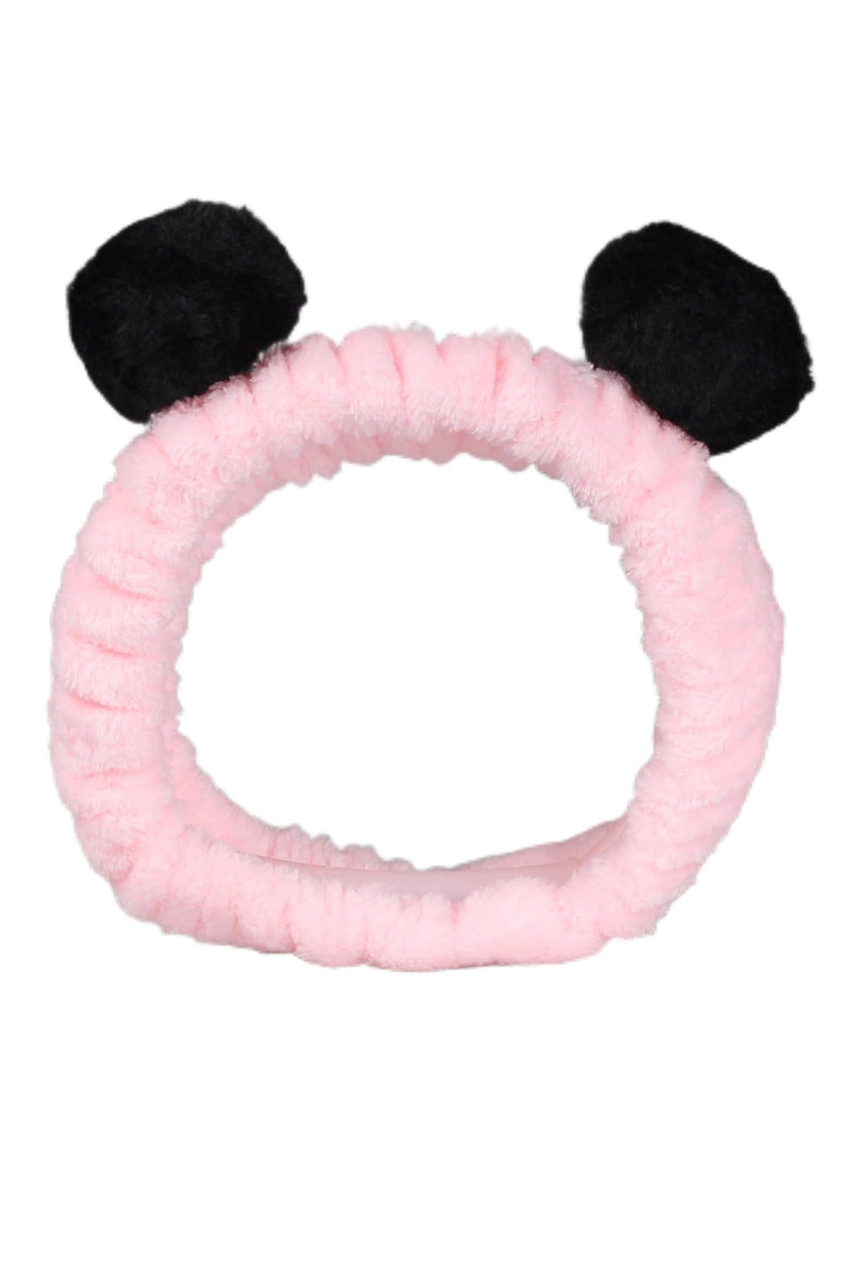 Toyaş Pembe Siyah Ponponlu Peluş Bandana Makyaj Spa Saç Bandı
